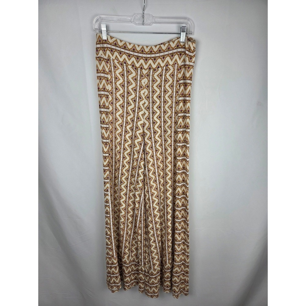 Farm Rio Anthropologie Wide Leg Pants Size M Tan Geometric Knit Pull On Boho - Picture 4 of 14